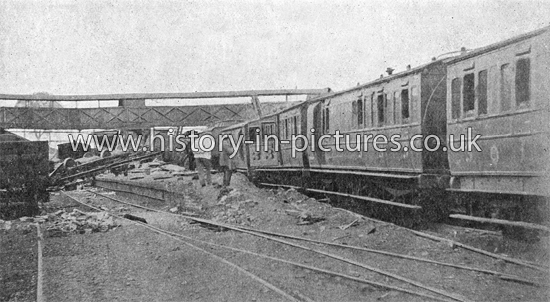 Railway Station showing the Wreck of the Cromer Express at Witham, Essex. c.Saturday 1st September 1905.
